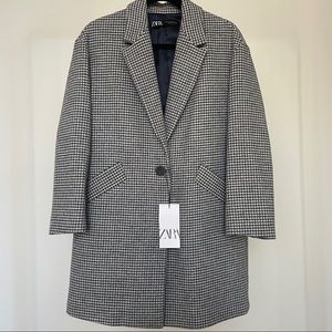NWT Zara Buttoned Houndstooth Coat, Size XS